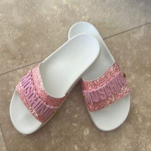 Moschino slippers, size 40 in pink and white